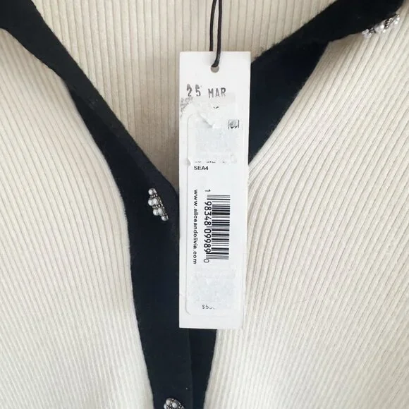 NWT Alice + Olivia White Black Trevor Mixed Media Mini Dress XL - Picture 5 of 7